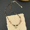 Collar de Piedra Natural Tejida Secreto, Diseño de Nicho, Colgante Metálico de Lujo Ligero, Cadena Tejida para Suéter, Cadena para Clavícula
