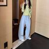 Pantalones de Chándal Casual Grises con Cordón para Mujer, Pantalones Rectos de Pierna Ancha Sueltos de Longitud Completa de Cintura Alta para Primavera y Verano