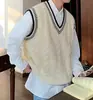 Chaleco Casual de Punto Retorcido con Cuello en V Estilo Universitario para Hombre, Ropa de Punto de Moda, Versión Coreana Chaleco de Punto Holgado