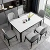 Mesa de jantar com placa de rocha italiana e combinação de cadeiras, mesa de jantar moderna, toda em madeira maciça, pequeno apartamento, mesa de jantar retangular ocidental de luxo leve