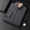 Cárdigan de cachemira de color liso, grueso y doble uso, con cuello alto simulado, para hombre, ligero, informal, de negocios, con cremallera, de punto