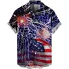 Nova Camisa de Verão Manga Curta Cardigã Gola Lapela Havaiana Verão Masculina Estilo Estampa Bandeira EUA Amazon