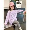 Camiseta de algodão puro com estampa de desenho animado para meninas, manga longa, corte solto casual estilo coreano, camiseta básica casual fofa para crianças, primavera e outono