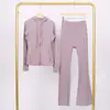 Conjunto Lulu Df de Jaqueta com Capuz Estampada e Calça Flare, Gola Alta Justa, Zíper Dourado Elástico, Roupa para Fitness Yoga