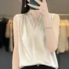 26 Camisola de Verano Más Vendida con Cuello en V para Mujer, Estilo Coreano sin Mangas Holgada Adelgazante, Adecuada para Usar en Capas o Sola, Top de Color Sólido