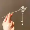 Grampo de Cabelo Flor com Franja Estilo Antigo para Mulheres, de Alto Padrão e Elegante, Versátil Grampo Hanfu, Grampo para Coque na Parte de Trás da Cabeça