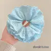 Scrunchie Branco de Renda Vazada Quadrado Estilo Francês para Cabelo, Prendedor Grande com Laço e Flor de Fita