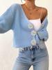 Suéter de Punto para Mujer Estilo Europeo y Americano Transfronterizo Moda Callejera Top Corto Cardigan con Botón Decorativo de Flor Tejido a Mano Chaqueta Corta