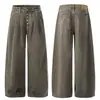 Jeans Wide-Leg Vintage Desgastado com Pregas e Múltiplos Botões para Homens, Novo Estilo de Primavera Calças Casuais Retas Largas para Mulheres, Tendência