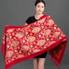 Xale Bordado Exquisito Nepalês Bordado Vermelho de Casamento Imitação de Caxemira Lenço Estilo Étnico Chinês Uso Duplo para Mulheres