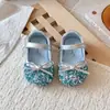 Zapatos de Princesa para Niñas Brillo Pedrería Zapatos Pequeños de Cuero 2026 Nuevos Zapatos Infantiles Zapatos de Cristal Planos Plateados Punta Redonda Mary Janes