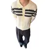 Otoño/Invierno 2026 Estilo Old Money Jacquard Fair Isle Cuello Solapa Manga Larga Tejido Suelto Botones Cardigan Suéter Retro