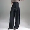 Calça de lã moderna de perna larga e corte curvo para mulheres, novo estilo outono/inverno 2026, calça casual alta de cintura alta que afina, calça longa elegante