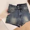 Shorts de Mezclilla Retro Americanos de Cintura Alta para Mujer Verano 2025 Nuevos Sexy Elásticos Efecto Adelgazante Línea A Súper Cortos Hot Pants Modernos