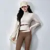 Conjunto de Yoga y Fitness para Uso Diario para Mujer, Top de Manga Larga con Cuello Alto y Cremallera, Conjunto de Pantalones de Running Elásticos de Cintura Alta