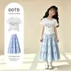 Conjunto Casual Simple de Falda Larga Estilo Femenino para Niñas Mayores, Nuevo Conjunto Coreano de Dos Piezas Dulce de Verano