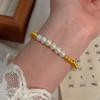 Pulsera de Perlas Irregulares Francesas Pulsera para Mujer Nicho Lujo Ligero Exquisita Moda Oro Media Pulsera Accesorios de Pulsera