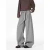 Calça Casual Lisa de Perna Larga com Cintura Franzida Estilo Retro Americano, Pernas em Tesoura, Emagrecimento, Versátil, Caimento Fluido