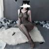 Lingerie Sexy, Meias Sexy, Meia-Calça Arrastão Peça Única, Vestido de Rede Ultra-Fino de Uma Alça com Gola Redonda, Design Vazado Estampado, Não Precisa Tirar, Sexy e Quente
