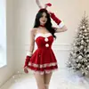 Vestido largo de Navidad sin tirantes, vestido de Navidad, disfraz de chica conejito, disfraz de Navidad, conjunto de atuendo de cosplay