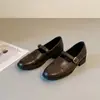 Versão em Couro~Sapatos de Couro Genuíno com Solado Macio, Slip-On, Mary Jane Retrô para Mulheres, Sapatos Pequenos Simples de Couro Genuíno com Uma Tira