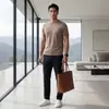 Suéter 100% cachemira pura, lavable a máquina, de manga corta para hombre, ligero, minimalista, otoño/invierno, suéter de punto de cuello redondo