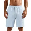 Pantalones Cortos Deportivos Casuales Sueltos con Cordón TK para Hombre Color Sólido Jacquard Tridimensional Texturizado Pantalón de Cinco Puntos