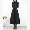 Vestido de Manga Larga para Mujer 2025 Primavera y Otoño Nuevo Estilo Retro para Mujer Cuello Alto Talla Grande Holgado Aspecto Adelgazante Falda de Largo Medio