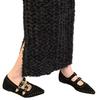 Zapatos Mary Jane Retro de Punta Fina Boca Baja con Aumento Interior para Mujer Otoño 2025 Zapatos Planos de Gamuza con Cinturón de Remaches y Hebilla
