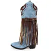Hebilla de cinturón de invierno botas de montar de tacón medio retro transfronterizas 2026 nuevo tamaño grande exportación remache borla botas largas para mujer