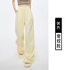 Calça Wide Leg Patchwork Estilo Retrô Americano para Mulheres Outono 2026 Nova Cintura Alta Cintura Elástica Cordão Solta Casual Roupa de Trabalho Calça Longa
