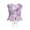 Europeo y Americano Nuevo Bohemio Hueco Estampado Bandeau Corsé Encaje de Flor sin Tirantes Ballena de Pescado Ajustado Body Mujer