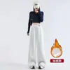Otoño 2026 Nuevo Casual Americano Forro de Polar Engrosado Tacto de Alta Gama Cintura Alta Adelgazante Cómodo Transpirable Pantalones de Pierna Ancha
