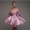 Camisola estilo comércio exterior pequeno vestido formal mangas bufantes cetim cintura alta saia godê registro de festa de banquete sair diário vestido de noiva leve