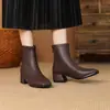 Botines cruzados de otoño e invierno para mujer, punta redonda, versátiles botines Martin de tacón medio, suela de goma suave para mujer, antideslizantes, cremallera lateral, tacón cuadrado