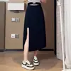 Saia de Terno Preta para Mulheres, Novo Estilo de Verão, Saia Midi Evasê com Fenda, Tamanho Grande, Saia Pantalona de Cintura Alta Emagrecedora para Mulheres Plus Size 5