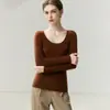 Suéter de Cashmere BaiCaiRong 2026 Outono/Inverno Feminino com Gola U, Design Versátil, Tricô de Lã Nova