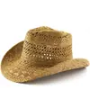 Chapéu de Palha Estilo Western Trançado Vazado de Verão com Decoração de Pedra Preciosa Personalizada, Aba Larga, Proteção Solar, Chapéu de Cowboy para Viagem, Fornecimento Atacado