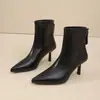 Elegantes botines de mujer estilo francés, color liso, tacón alto fino, sexys y a la moda, versátiles, con cremallera trasera, punta fina, estilo otoño