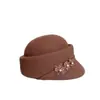 Sombrero de Equitación de Lujo Ligero de Seda y Lino con Flor de Perla para Mujer, Sombrero de Fieltro de Lana Australiana para Otoño e Invierno, Boina Retro, Elegante Gorra de Pico