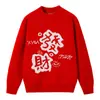 Suéter Vermelho Festivo de Ano Novo para Casal Jacquard da Sorte Tricô Solto Marca Moderna Tricô Quente