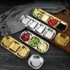Plato Cuadrado de Acero Inoxidable con Múltiples Compartimentos para Salsa, Plato para Salsa de Barbacoa Estilo Coreano, Plato Dorado Grueso Recto para Condimentos de Olla Caliente
