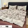 26 Nuevo Producto Otoño/Invierno: Juego de Cuatro Piezas de Encaje Imitación Lino Vintage de Alta Calidad con Funda Nórdica Jacquard, Ropa de Cama Estándar Suave