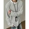Camiseta Masculina para Uso Diário Primavera Outono Inverno Estilo Preguiçoso Ins Estampa Digital Listras Personalidade Manga Longa Top Feminino