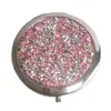 Espejo plegable de doble cara de diamante de alta calidad, espejo cosmético portátil de metal cristalino con logotipo redondo, espejo de regalo