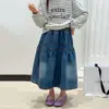 Ropa infantil Aimobebe: falda midi de mezclilla con degradado retro para niños mayores, falda larga de retazos estilo A elegante para niños mayores