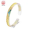 Pulsera de Plata Pura 9999 con Pintura Dorada de Paisaje de Mil Millas y Esmalte del Sutra del Corazón como Regalo para tu Novia
