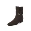 Botines de tacón cuadrado con hebilla de cuero gris, nuevo estilo 2025, de gamuza para mujer, versátiles, cómodos, de punta cuadrada, con tacón grueso
