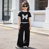 Conjunto de Ropa de Verano para Niñas, Nueva Ropa Elegante Estilo Coreano para Niños, Conjunto de Dos Piezas con Top de Manga Corta y Pantalones Largos para Niñas Mayores