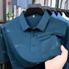 Camiseta de Manga Corta de Verano 2025 para Hombres de Mediana Edad y Mayores, Polo de Seda Helada de Media Manga con Bolsillos Reales para Papá
